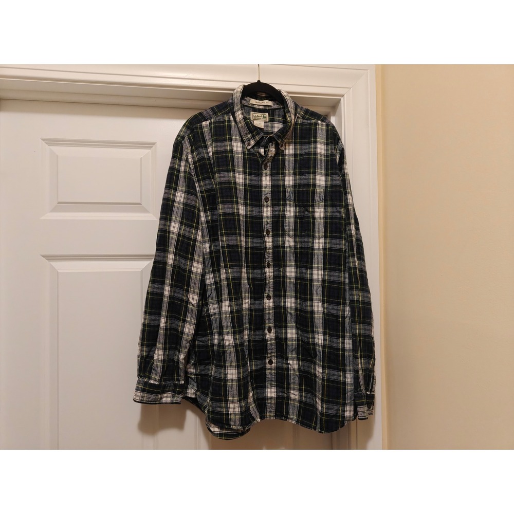 LL Bean Mens XL Tall Flannel Shirt Traditional Fit Navy Green Plaid 228066